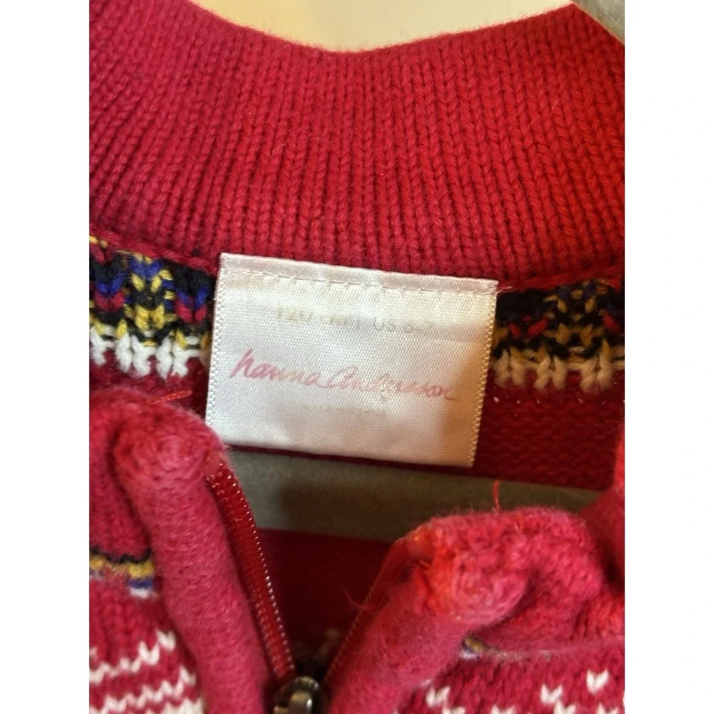 HANNA ANDERSSON Red Cotton Fair Isle 1/4 Zip Sweater 6-7 Christmas